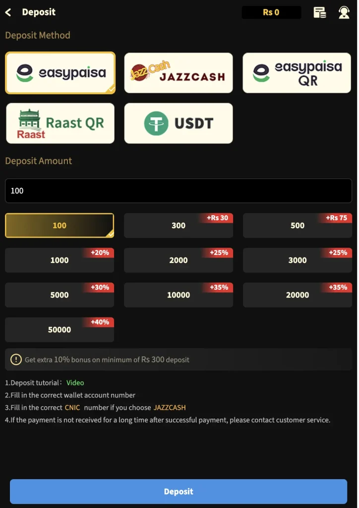 Deposit Method on TOJAY