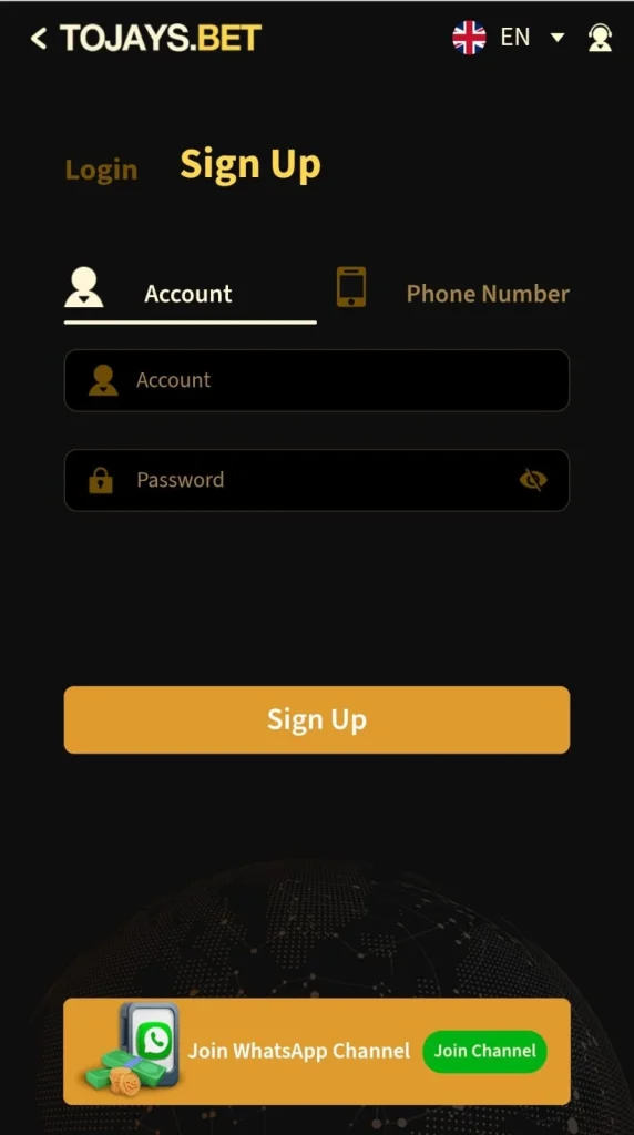 Register and login on ToJayBet